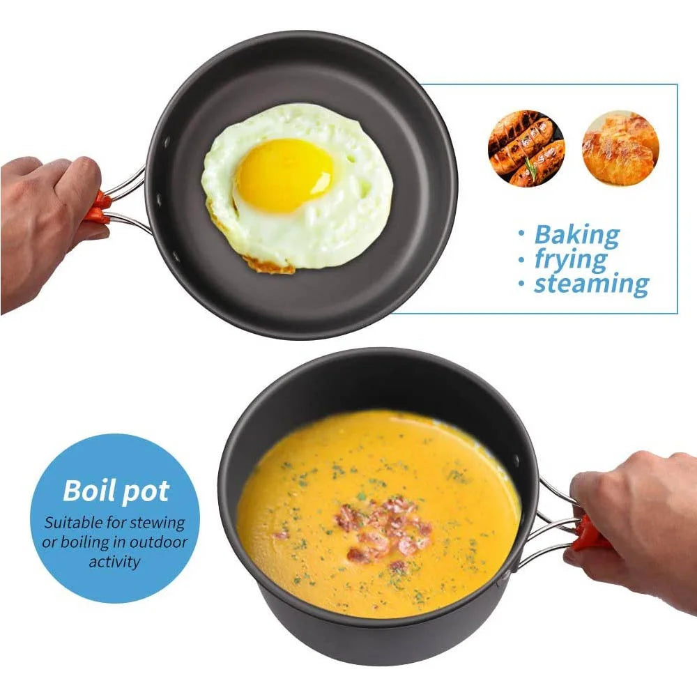 camping cookware set suitable for 2–3 people,