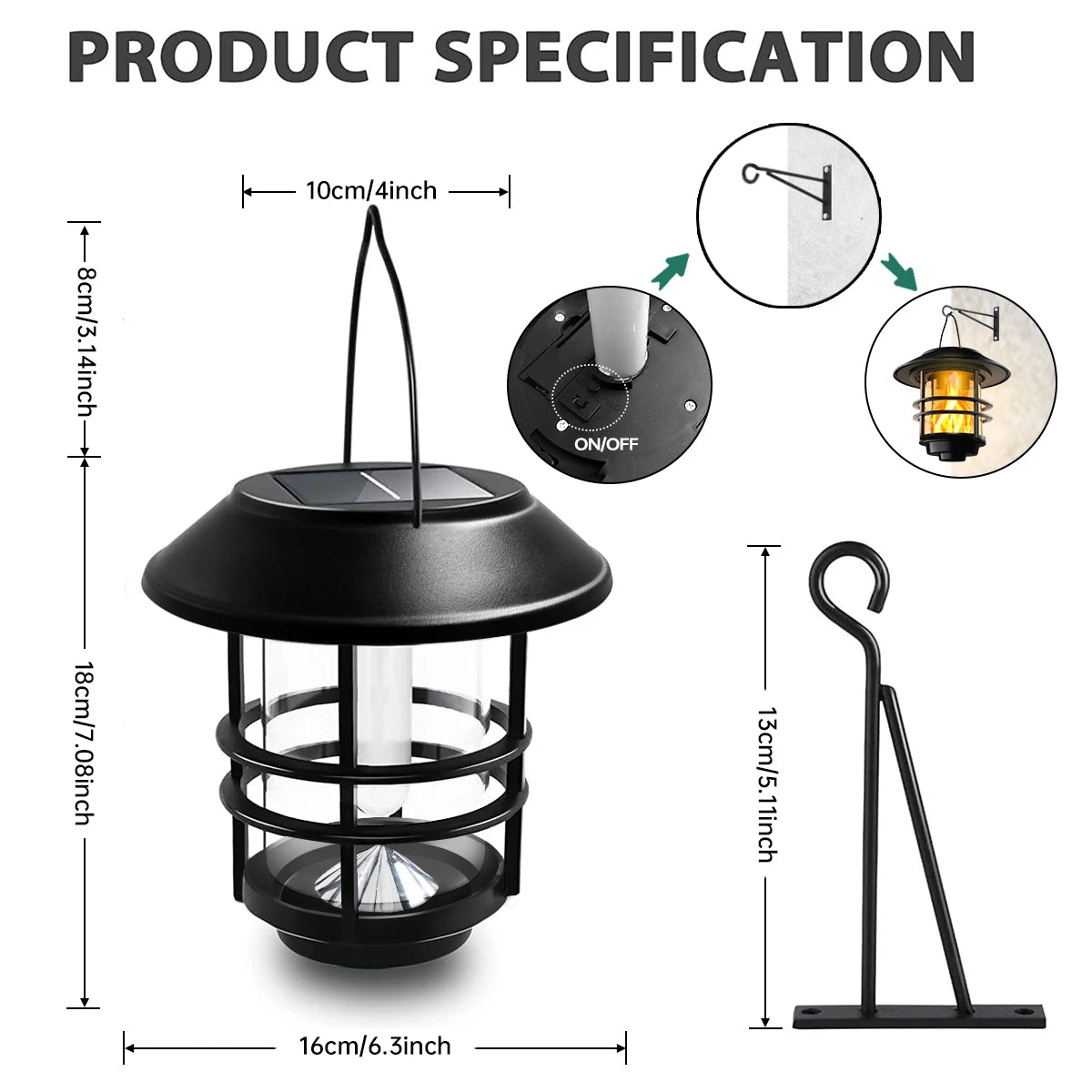 1pc Solar Hanging Lantern with Flickering Flame Effect: