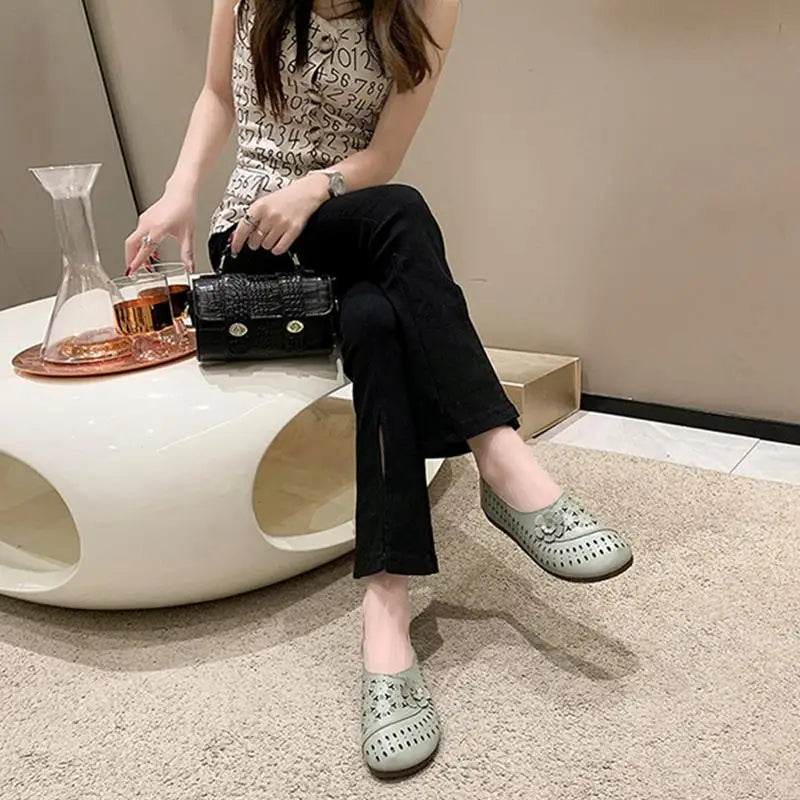 Women's Leather Shoes Flats Comfortable Casual Walking Shoes Soft Flat Bottom Loafers Leisure Slip-on Corrective Breathable