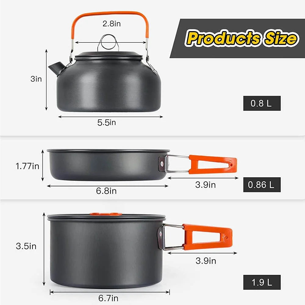 camping cookware set suitable for 2–3 people,