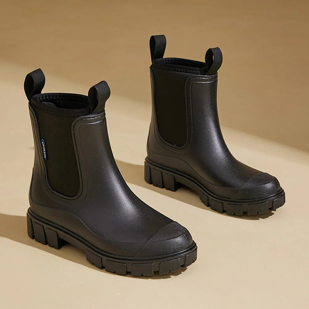 1 Pair Women Rain Boots New Fashion Mid Top Ankle Boots Women Waterproof Boots Portable Rain Shoes Non-slip Rubber Rainboots 장화