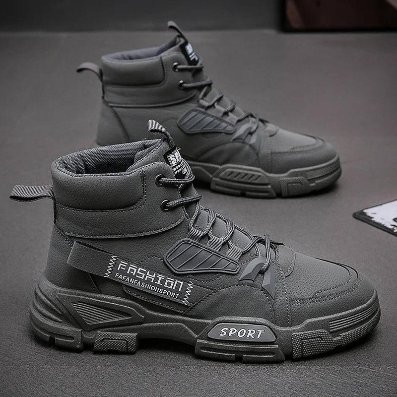 2024 Men's Footwear Spring New Leisure Shoes for Men Outdoor Work Boots Trendy Fashion Leather Boots British High Top
