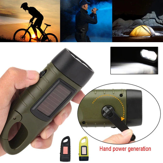 LED Hand Crank Solar Powered Flashlight: