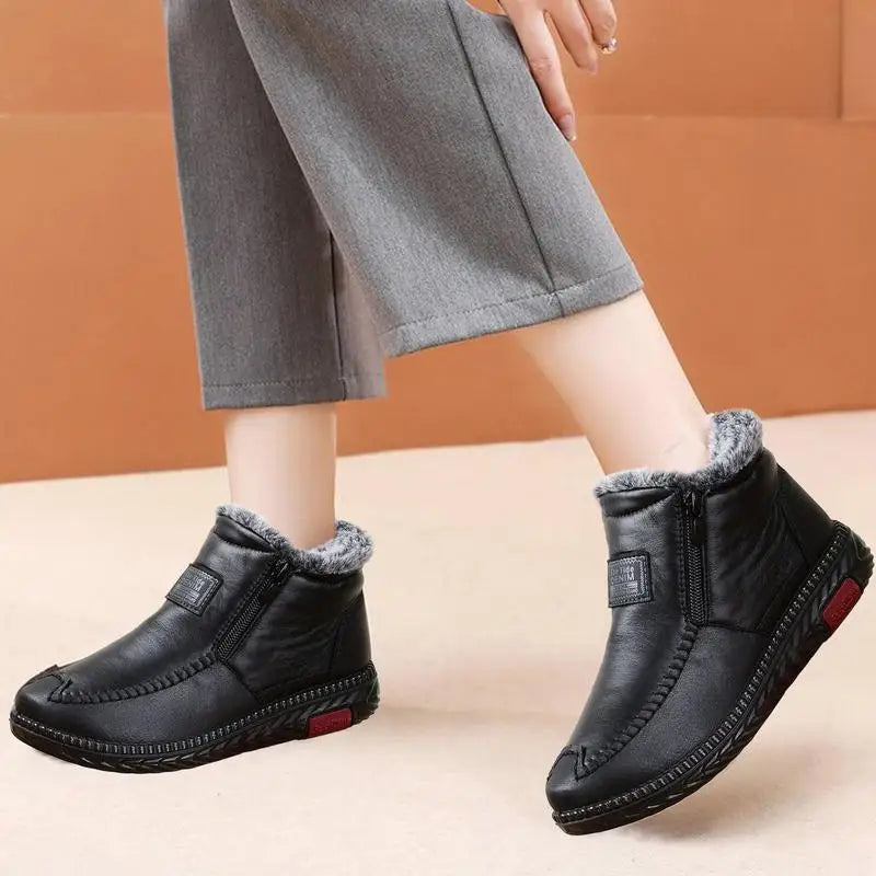 Winter Snow Boots Anti-Slip Female Winter Booties Waterproof Plush Lining Boots Thickened Zipper Cold Weather Shoes