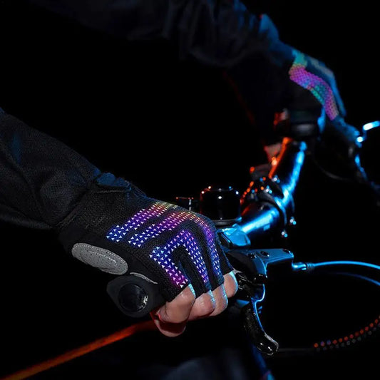 Half Finger Gloves Reflective Half-Finger Gloves Non-slip Shock-Absorbing Breathable Motorcycle Gloves For Fitness Cycling