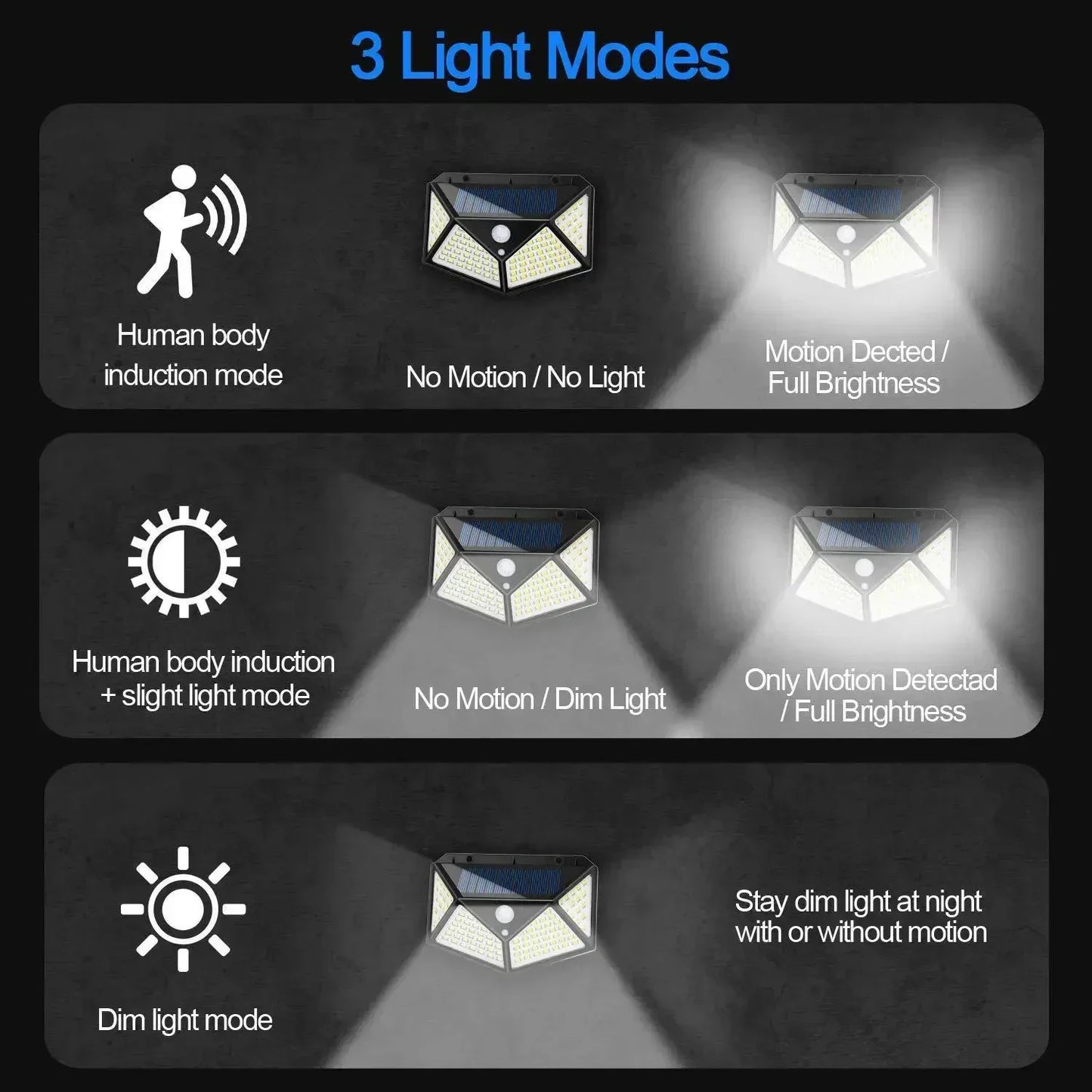 1-6 Pcs Solar LED Outdoor Lights 100 LED Garden Wall Lights