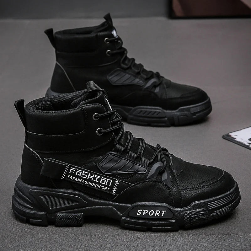 2024 Men's Footwear Spring New Leisure Shoes for Men Outdoor Work Boots Trendy Fashion Leather Boots British High Top