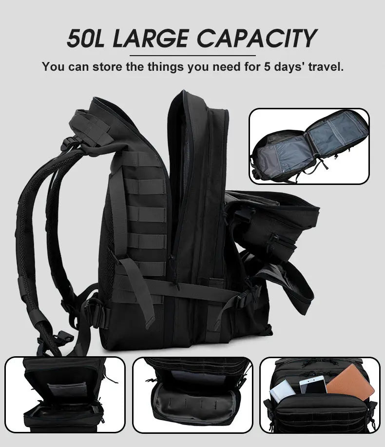 Multi-Functional Tactical Backpack – 50L / 35L / 25L | Waterproof & Large Capacity