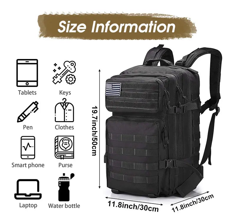 Multi-Functional Tactical Backpack – 50L / 35L / 25L | Waterproof & Large Capacity