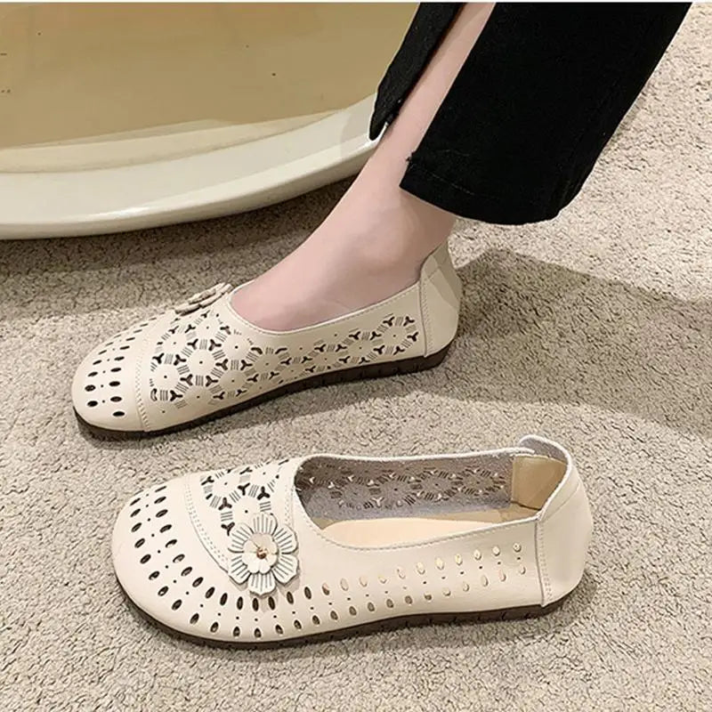 Women's Leather Shoes Flats Comfortable Casual Walking Shoes Soft Flat Bottom Loafers Leisure Slip-on Corrective Breathable