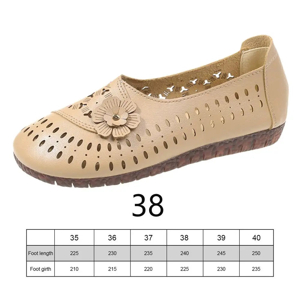 Women's Leather Shoes Flats Comfortable Casual Walking Shoes Soft Flat Bottom Loafers Leisure Slip-on Corrective Breathable