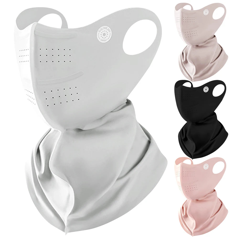 Summer UV Protection Sunscreen Mask Face Scarf Cycling Sunscreen Ice Silk Mask Face Cover Neck Wrap Cover Breathe Traceless Thin