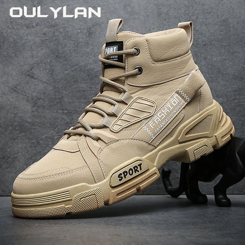 2024 Men's Footwear Spring New Leisure Shoes for Men Outdoor Work Boots Trendy Fashion Leather Boots British High Top