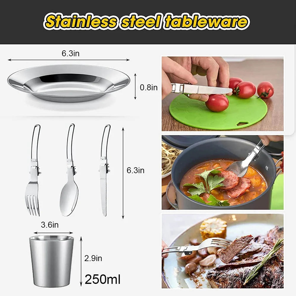 camping cookware set suitable for 2–3 people,