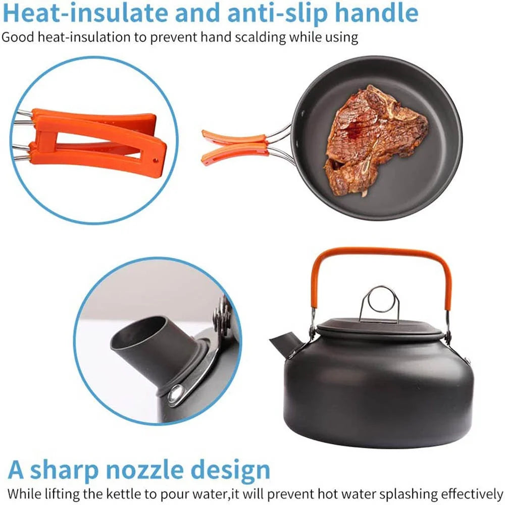 camping cookware set suitable for 2–3 people,