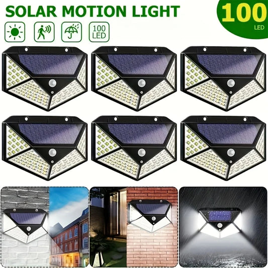 1-6 Pcs Solar LED Outdoor Lights 100 LED Garden Wall Lights