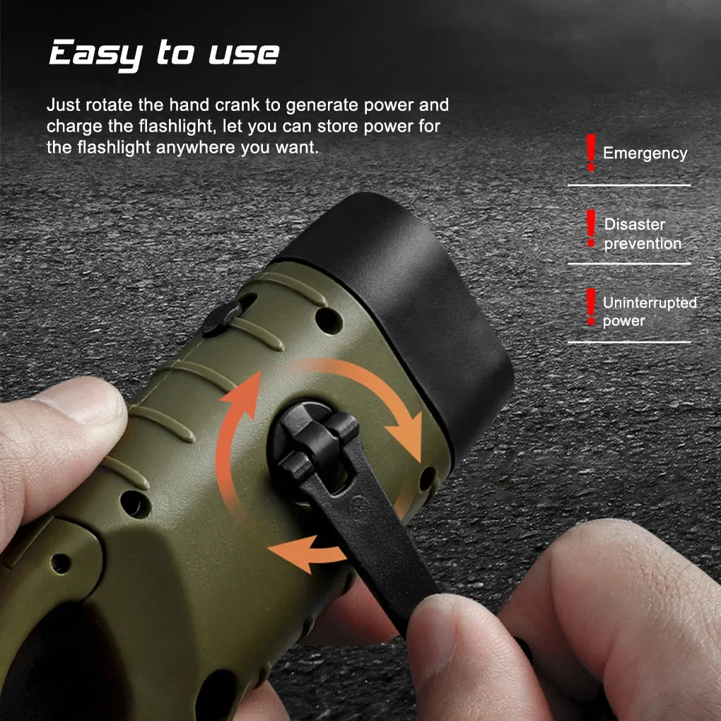 LED Hand Crank Solar Powered Flashlight: