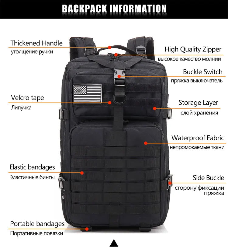 Multi-Functional Tactical Backpack – 50L / 35L / 25L | Waterproof & Large Capacity