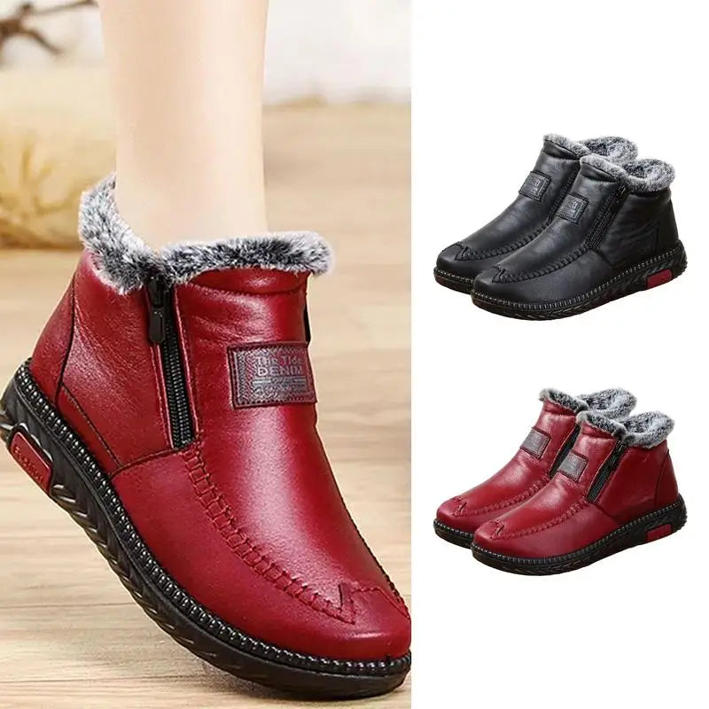 Winter Snow Boots Anti-Slip Female Winter Booties Waterproof Plush Lining Boots Thickened Zipper Cold Weather Shoes