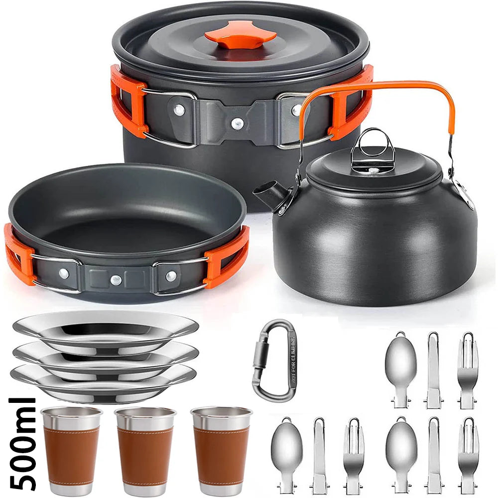 camping cookware set suitable for 2–3 people,