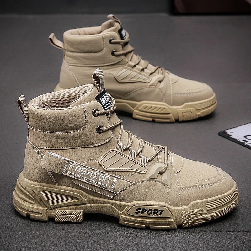 2024 Men's Footwear Spring New Leisure Shoes for Men Outdoor Work Boots Trendy Fashion Leather Boots British High Top