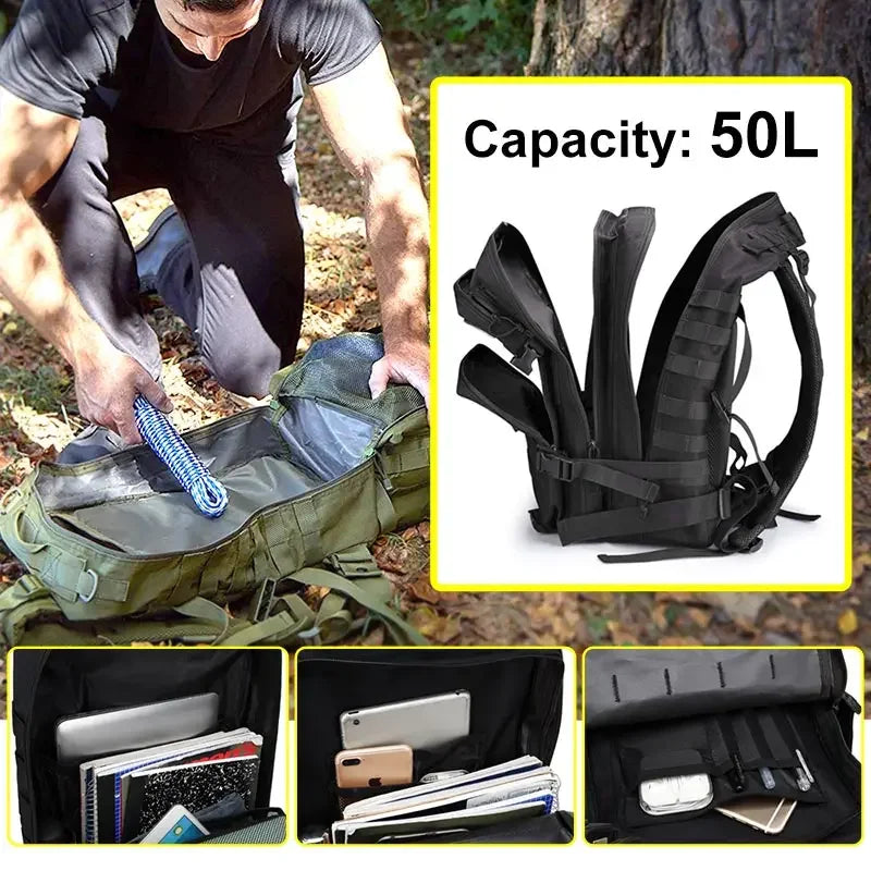 Multi-Functional Tactical Backpack – 50L / 35L / 25L | Waterproof & Large Capacity