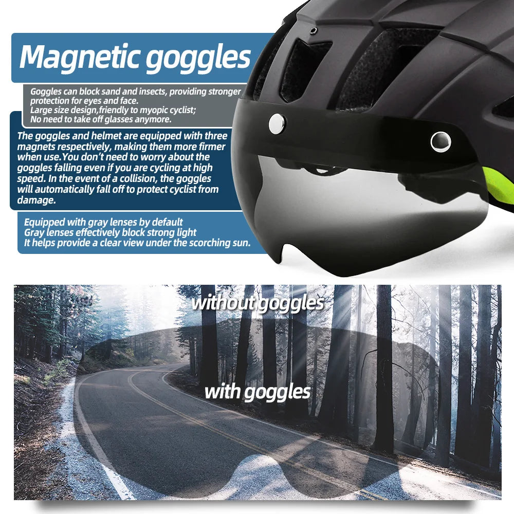 VICTGOAL LED Bike Helmet with Sun Goggle Visor: