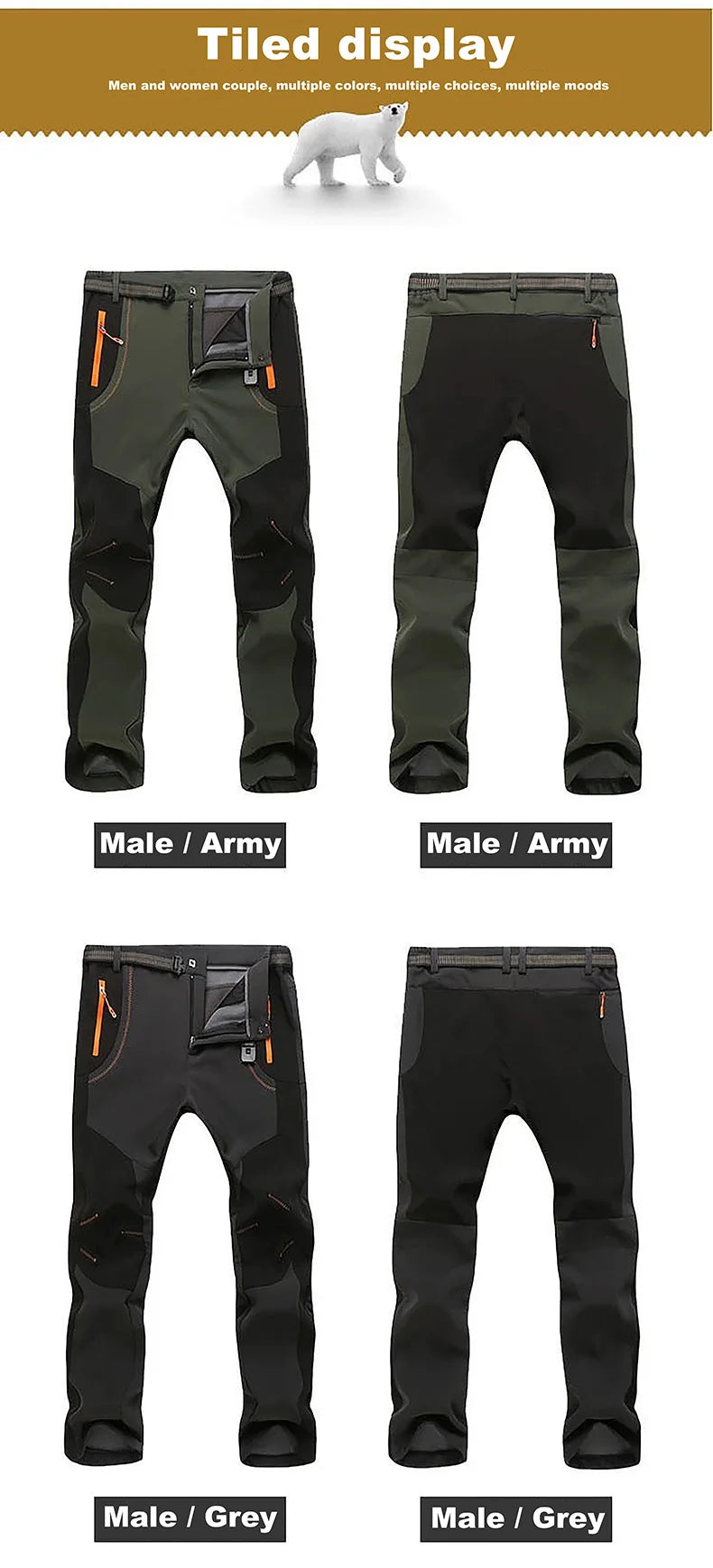LNGXO Thick Warm Fleece Hiking Pants
