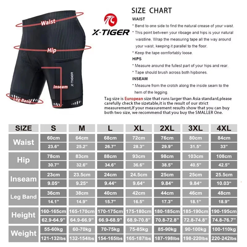 X-TIGER Men Cycling Shorts with Back Pocket