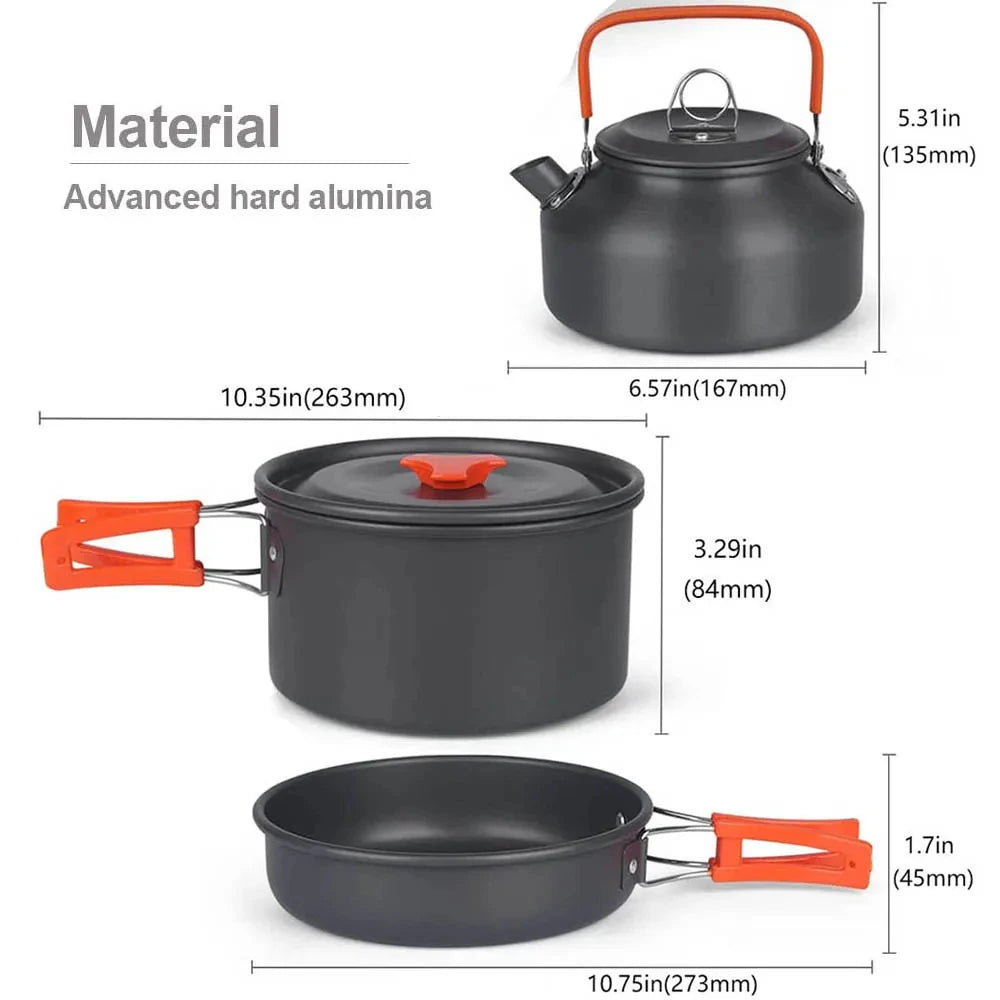 camping cookware set suitable for 2–3 people,