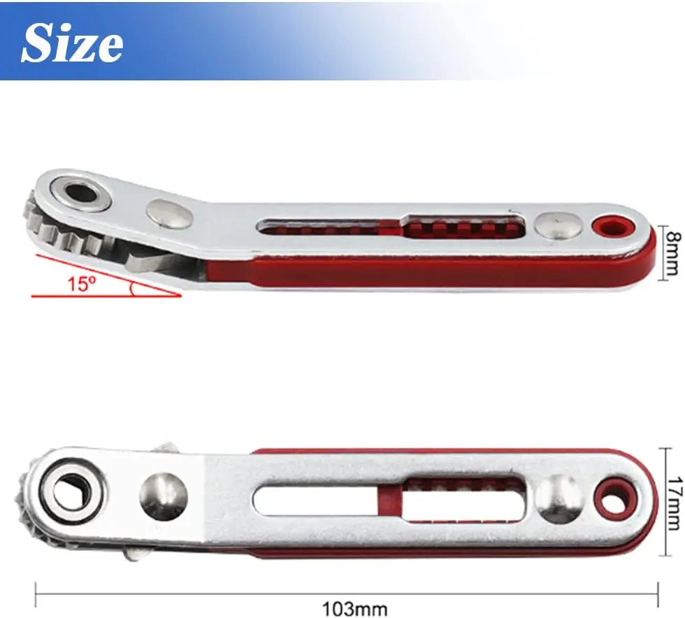 Mini Ratchet Wrench Screwdriver – 1/4 Inch Hex Bit Drive, Reversible Elbow & Flat Head Handle