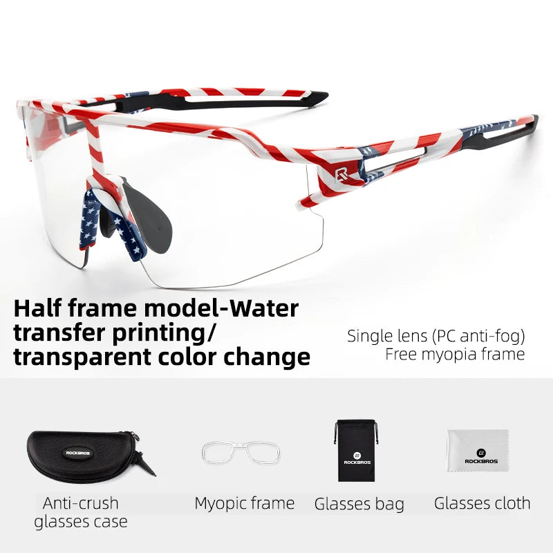 ROCKBROS Cycling Glasses Photochromic Polarized Lens Bike Glasses UV400 Protection Eyewear Sunglasses MTB Road Bicycle Goggles