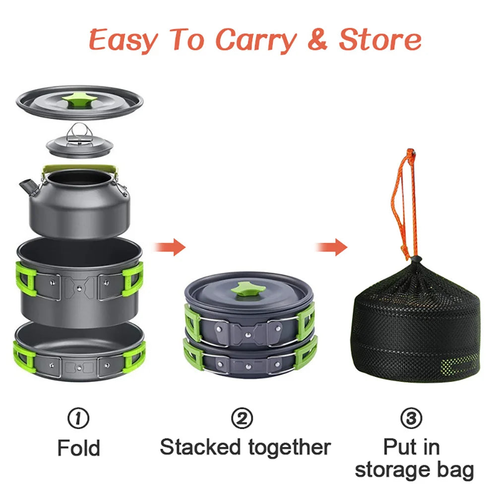 camping cookware set suitable for 2–3 people,