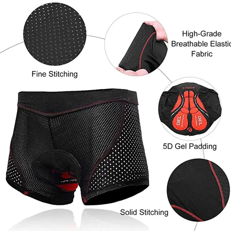 TIGER Men's Cycling Underwear Shorts with 5D Gel Pad:
