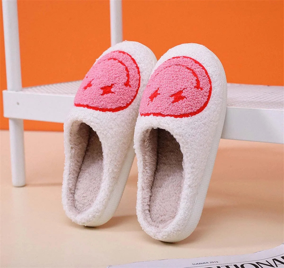 Clearance_Women Super Cute Lightning Smile Face Slippers House Funny Ladies Casual Footwear Winter Shoes Fluffy Slides for Home_