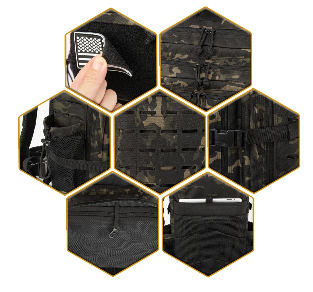 Men & Women – Laser-Cut MOLLE 3-Day Pack, Hiking, School,