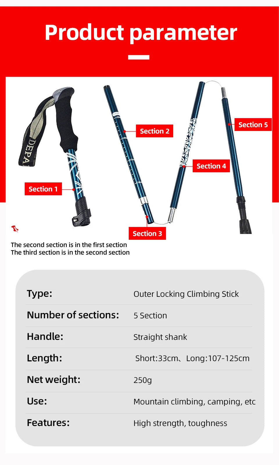 Lightweight, Foldable & Portable Walking Stick for CampingS