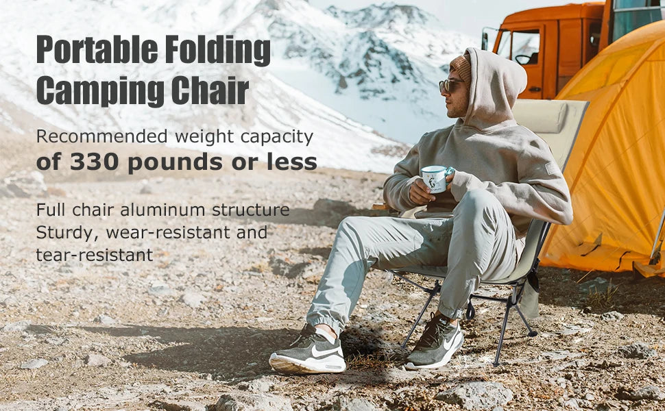 WESTTUNE Portable Folding Camping Chair with a headrest and aluminum alloy frame