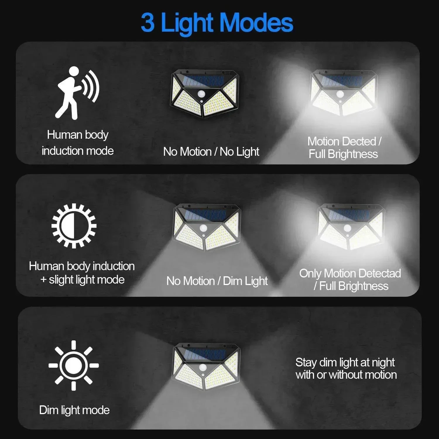 1-6 Pcs Solar LED Outdoor Lights 100 LED Garden Wall Lights