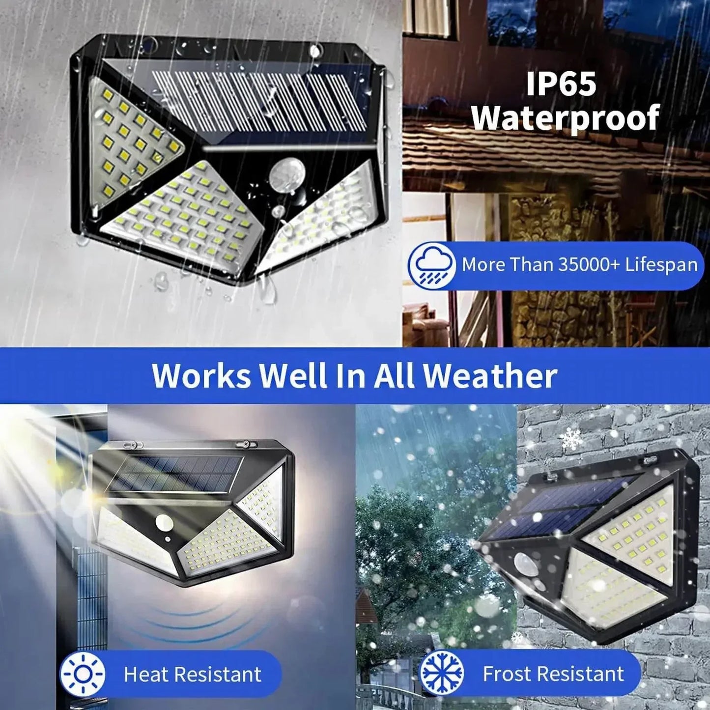 1-6 Pcs Solar LED Outdoor Lights 100 LED Garden Wall Lights