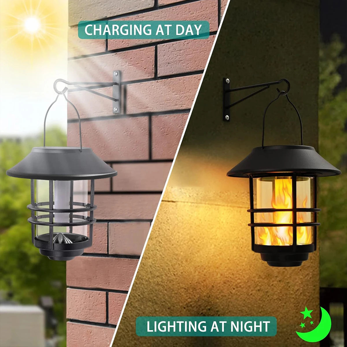 1pc Solar Hanging Lantern with Flickering Flame Effect: