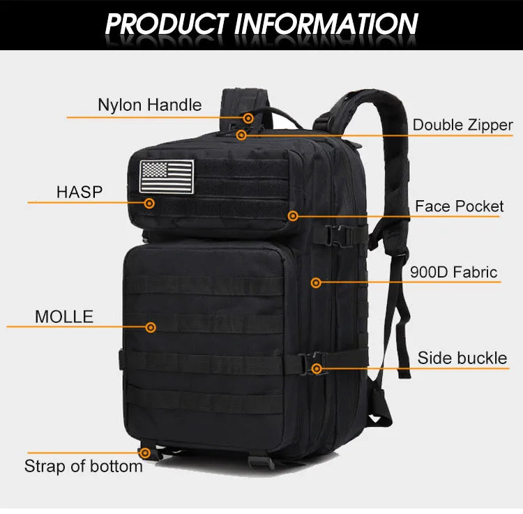 Multi-Functional Tactical Backpack – 50L / 35L / 25L | Waterproof & Large Capacity