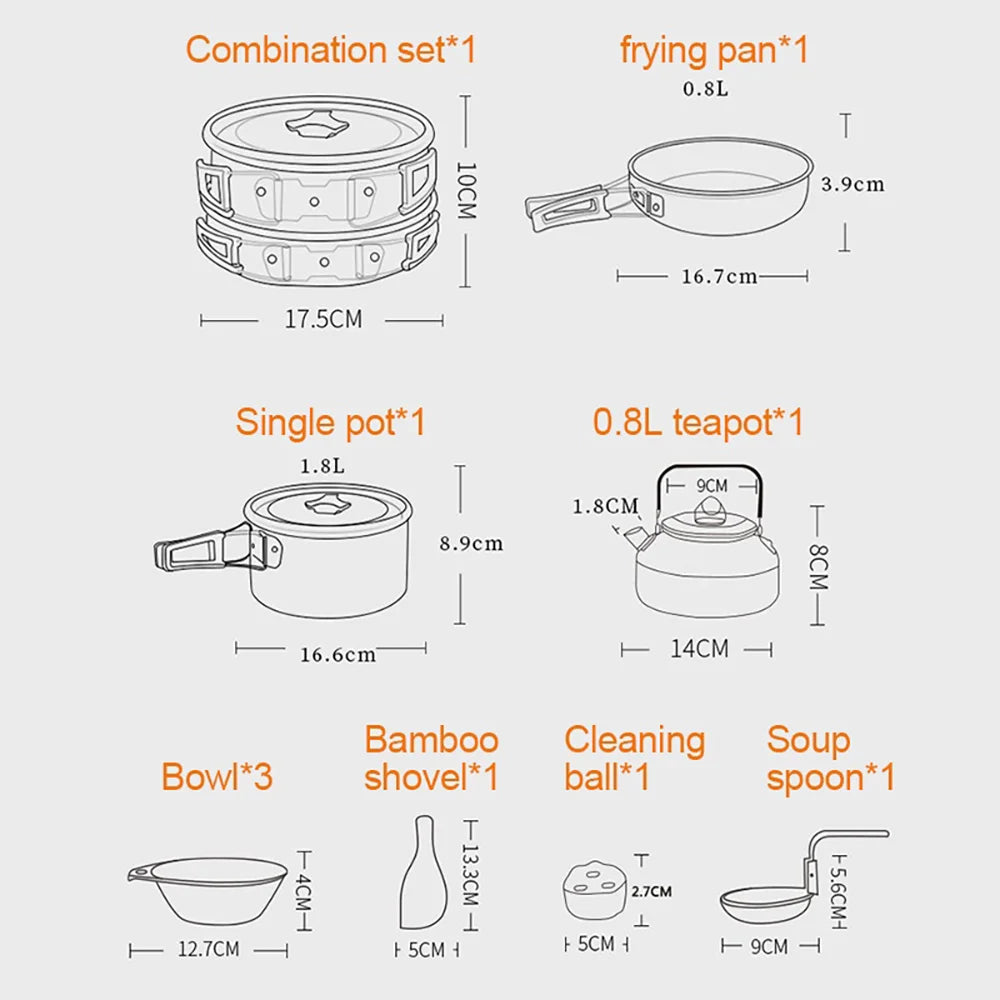 camping cookware set suitable for 2–3 people,