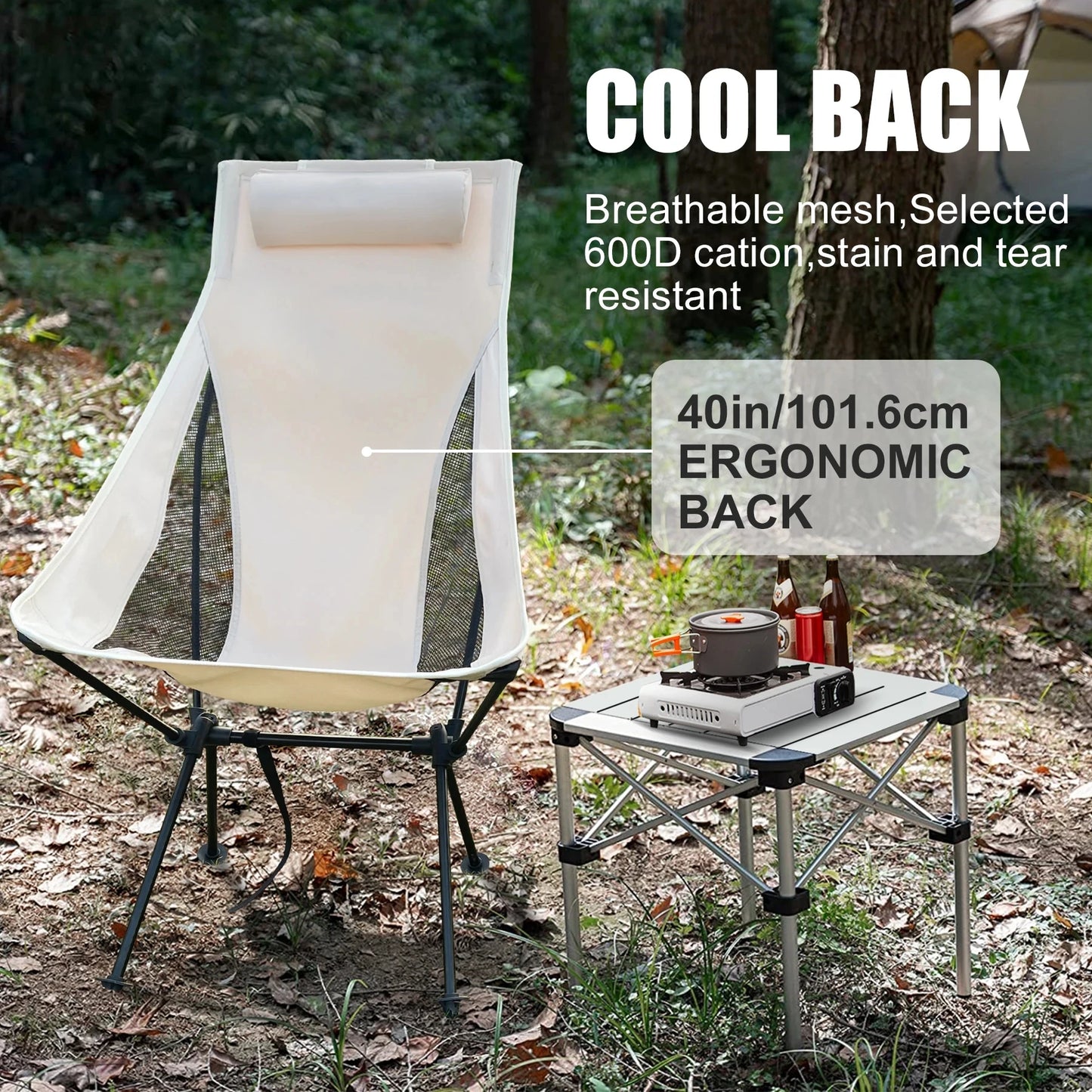 WESTTUNE Portable Folding Camping Chair with a headrest and aluminum alloy frame