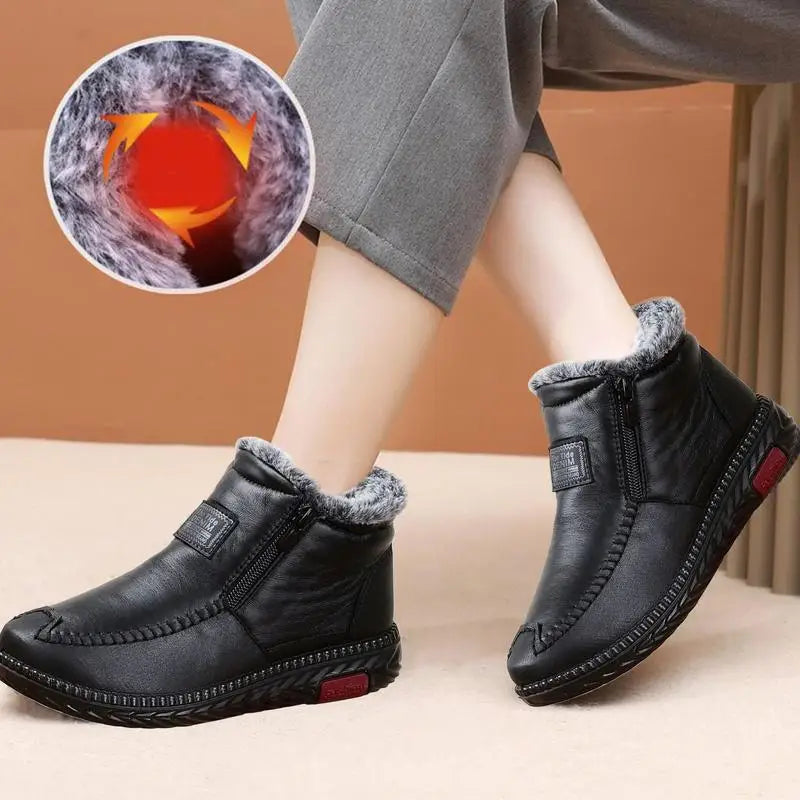 Winter Snow Boots Anti-Slip Female Winter Booties Waterproof Plush Lining Boots Thickened Zipper Cold Weather Shoes