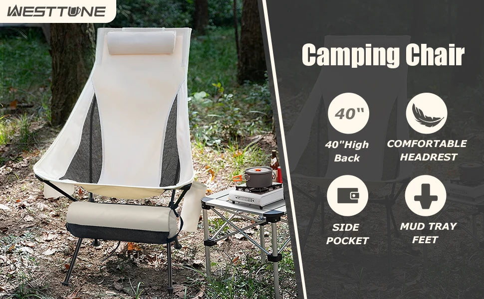 WESTTUNE Portable Folding Camping Chair with a headrest and aluminum alloy frame