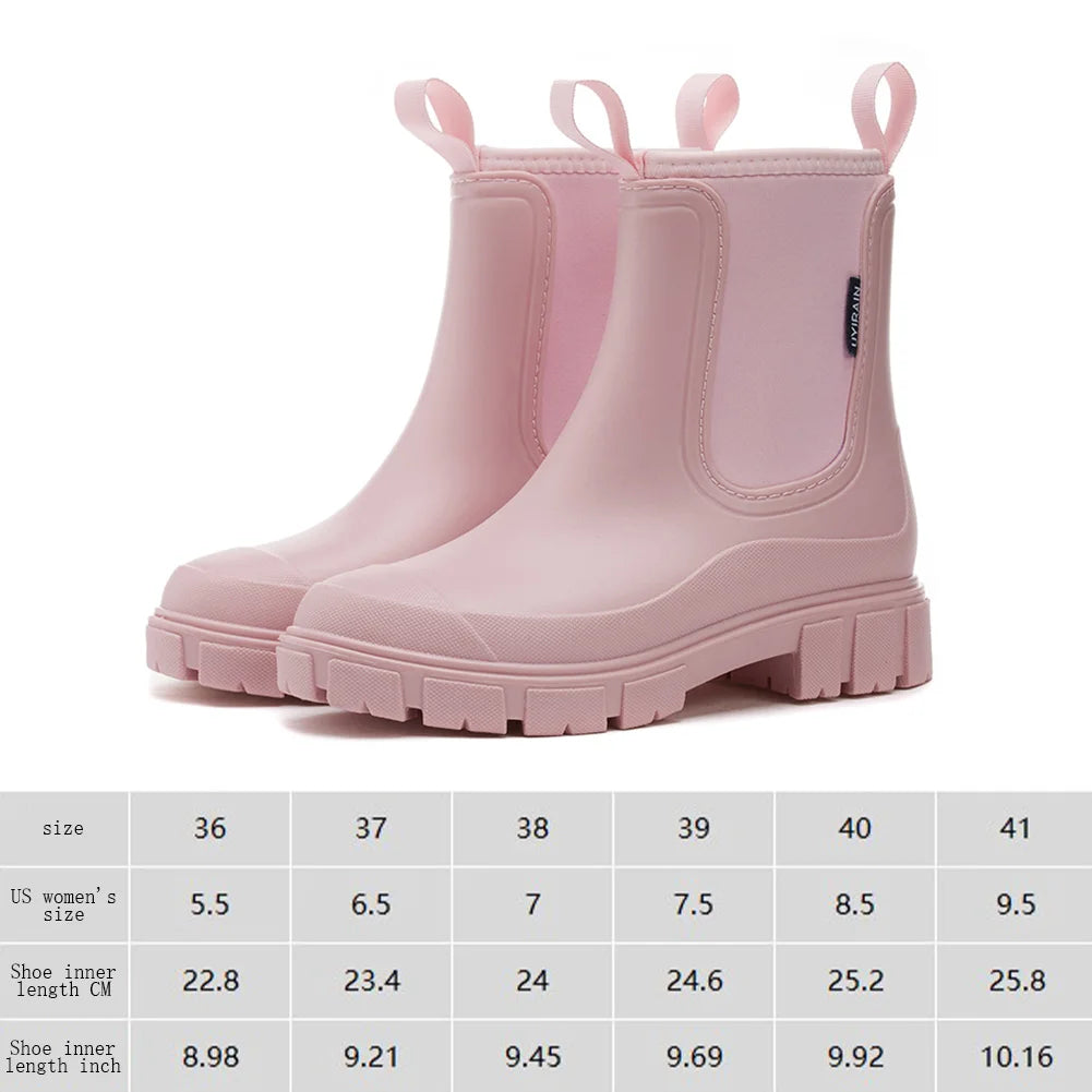 1 Pair Women Rain Boots New Fashion Mid Top Ankle Boots Women Waterproof Boots Portable Rain Shoes Non-slip Rubber Rainboots 장화