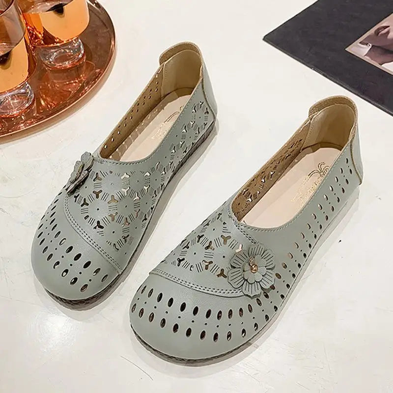 Women's Leather Shoes Flats Comfortable Casual Walking Shoes Soft Flat Bottom Loafers Leisure Slip-on Corrective Breathable
