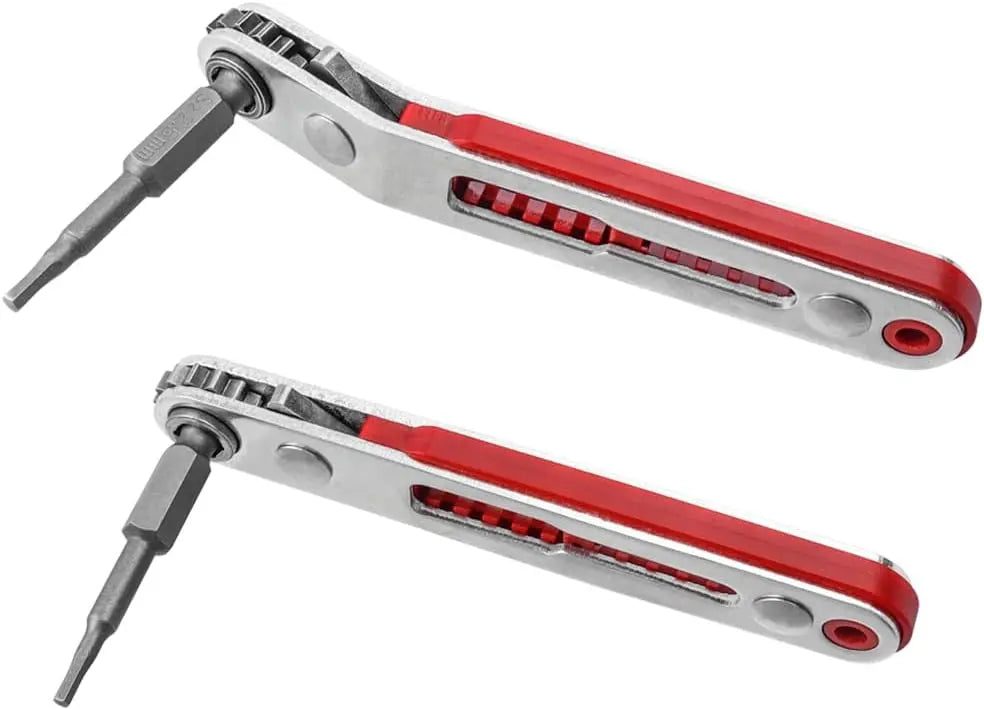 Mini Ratchet Wrench Screwdriver – 1/4 Inch Hex Bit Drive, Reversible Elbow & Flat Head Handle