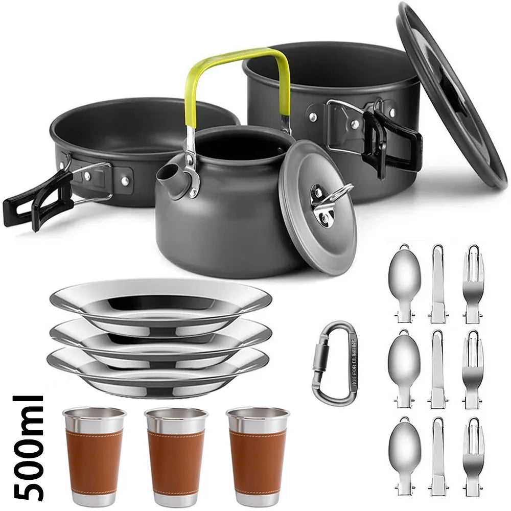 camping cookware set suitable for 2–3 people,